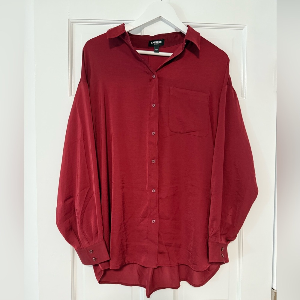 Express Women’s Burgundy Button Down Blouse